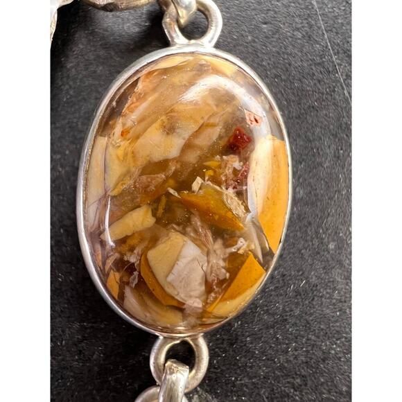 NEW Brecciated mookaite jasper sterling silver link bracelet - Picture 3 of 16